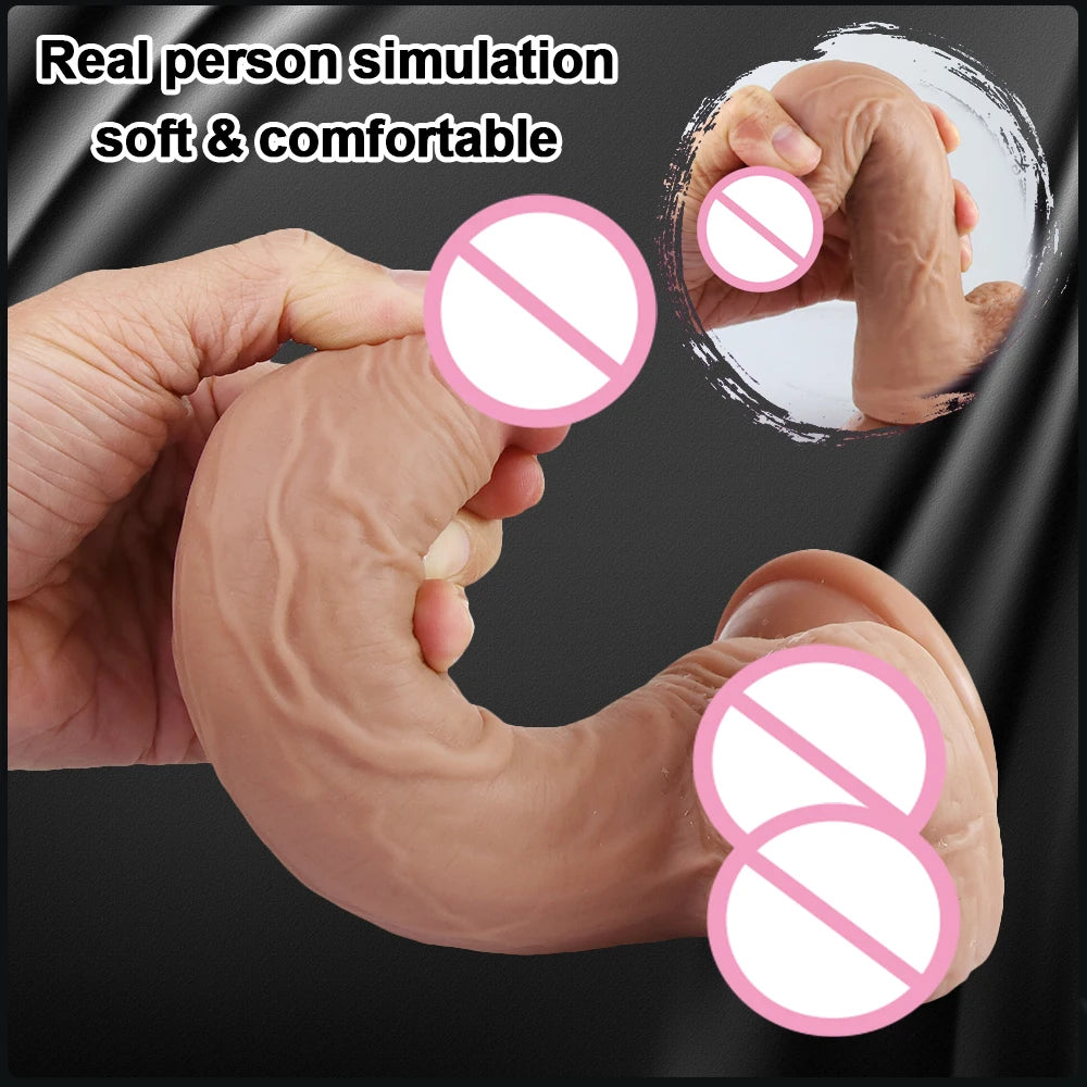 22.5cm Realistic Dildo Cock for Women Anal Sex Toys Huge Big Fake Penis with Suction Cup Flexible G-spot Curved Shaft and Ball