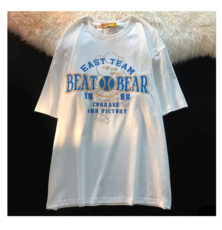 Little bear Short sleeved t-shirt women summer 2024 new Korean version loose student top ins women clothing vintage y2k top