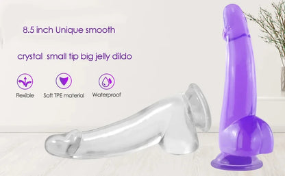 Purple Realistic Dildo Pink Crystal Penis Artificial Soft Smooth Dildo Anal Strap-on Stick with Balls Sex Toy for Women Adult18+