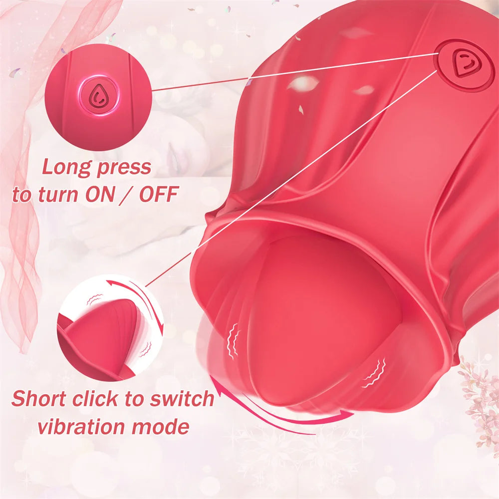 Rose Vibrators Toys Female Tongue Licking Silicone Clitoris Stimulator Vagina Massager Adults Intimate Goods Sex Toys For Women