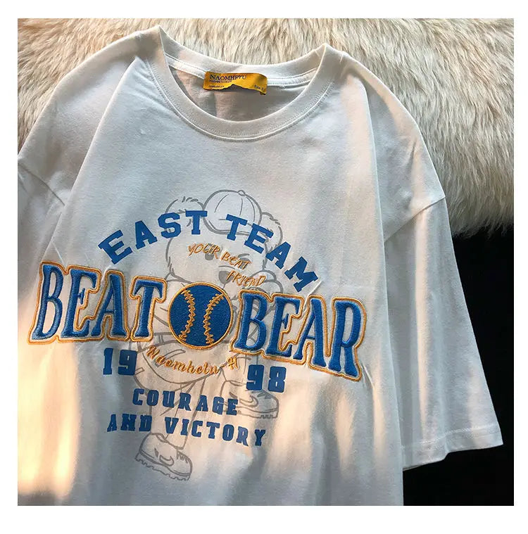 Little bear Short sleeved t-shirt women summer 2024 new Korean version loose student top ins women clothing vintage y2k top