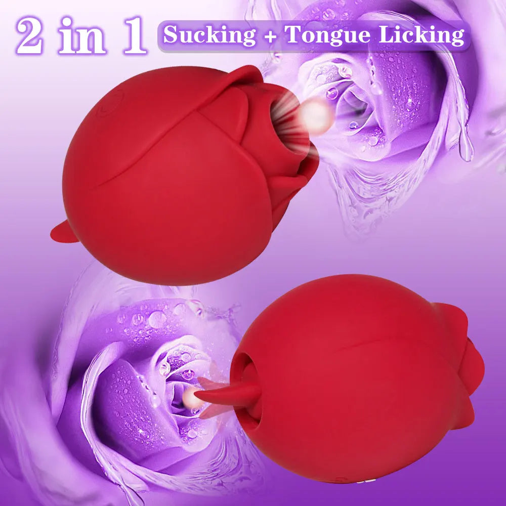 Sucking Rose-Tongue Licking Vibrator for Women Clitoris Stimulator Oral Nipple Vacuum Clit Sucker Female Sex Toys for Adults