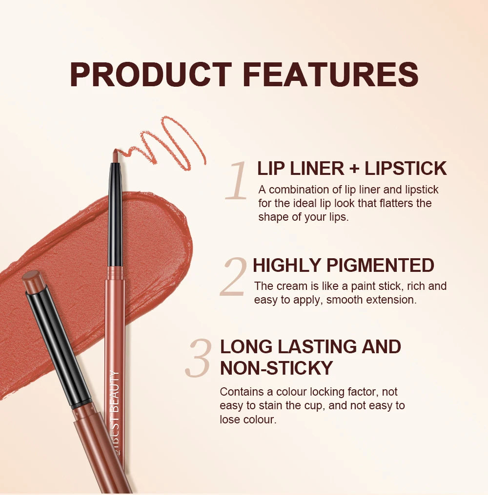 2023 New Matte Nude Lipstick Pen Long Lasting Lipliner Lip Pencil Waterproof Lip Liner Contour Sexy Red Lip Makeup Set For Women