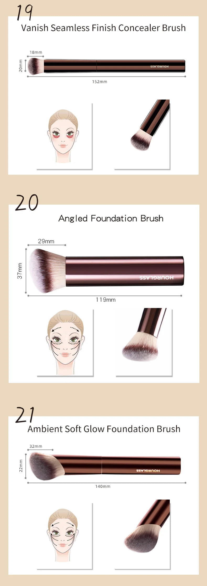 Hourglass Makeup Brush All Kinds Eyeshadow Foundation Concealer Powder Bronzer Blusher Eyeliner Retractable Professional Brushes