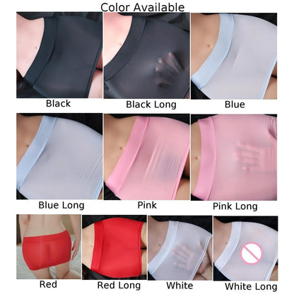 Sexy Women Summer Ice Silk Sheer Elastic Mini Tube Skirt Translucent Nightclub Party Clubwear Skirts Stretch Female Clothing