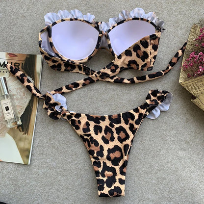 Strapless Bikini Set 2024 Women Swimsuit Two Pieces Sexy Leopard Biquini Push Up Bandeau Lady Swimwear Summer Bathing Suits