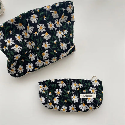 Corduroy Embroidery Cosmetic Bag Clutch Bag Large Makeup Organizer Bags Korean Cosmetic Pouch Women Cute Toiletry Beauty Case