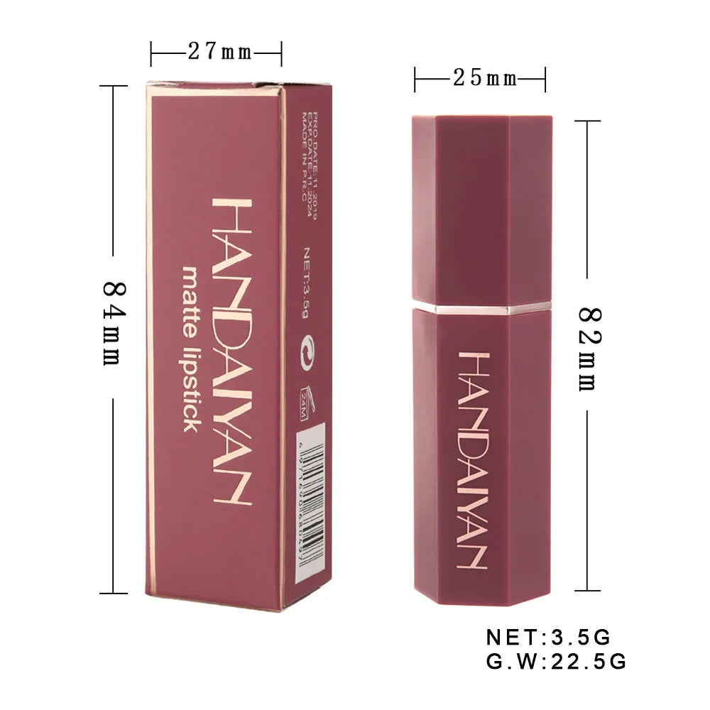 Handaiyan 6 Colors Matte Waterproof Velvet Nude Lipstick Sexy Red Brown Pigments Makeup Long Lasting Profissional