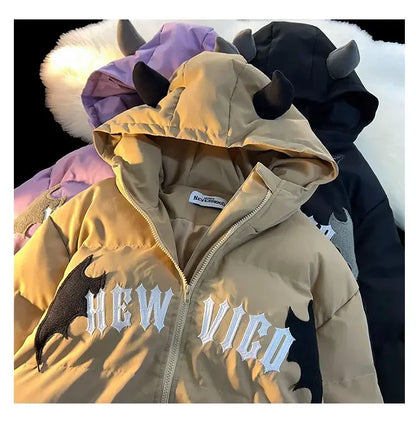 Couples Winter Devil Bread Clothing Casual Hooded Jacket Embroidered Cotton-padded Y2K Jackets Coats New Jacket In Winter 2023