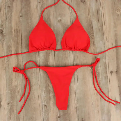 2Pcs/Set Swimwears Women Bikini Set 2023 Solid Color Halter Neck Strap Thong Women Swimsuit Set for Beach