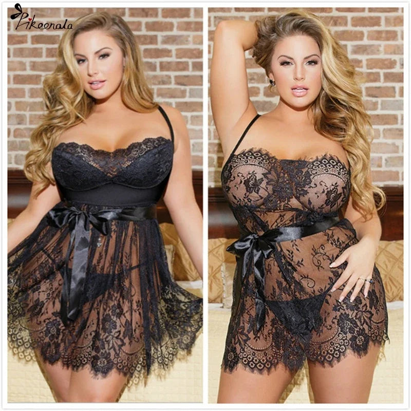 3XL~5XL Ladies Sexy Lingerie Hot Sexy Clothing Erotic Lace Flower Pajamas Underwear Pajamas Nightgown Sex Clothing