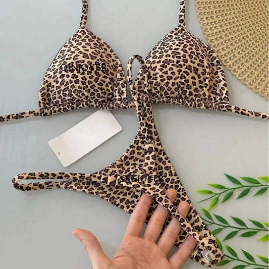 QINJOYER Swimwear Women Leopard Print Bikini Biquini Brazilian Swimwear 2 Piece Set Women Bikini String Swimming Suit Beach Wear