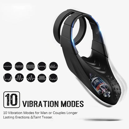 Dual Ring Vibrating Cock Ring Ejaculation Delay Penis Ring for Men Perineum Stimulator Sex Toy for Couples Game