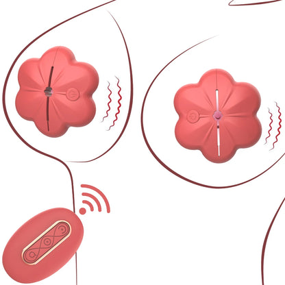 10 Mode Flower Erotic Nipple Clamp Vibrator Wirelessly Controlled Breast Stimulation Vibrator Sex Toy Massager for Adult Couples