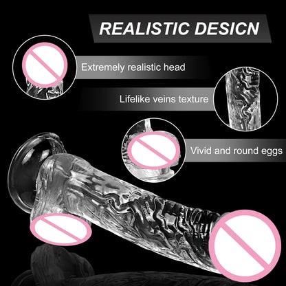 4 Sizes Transparent  Soft Jelly Dildo Realistic Fake Dick Penis Sucker Butt Plug Sex Toys for Woman Men Vagina Anal Sex Toys