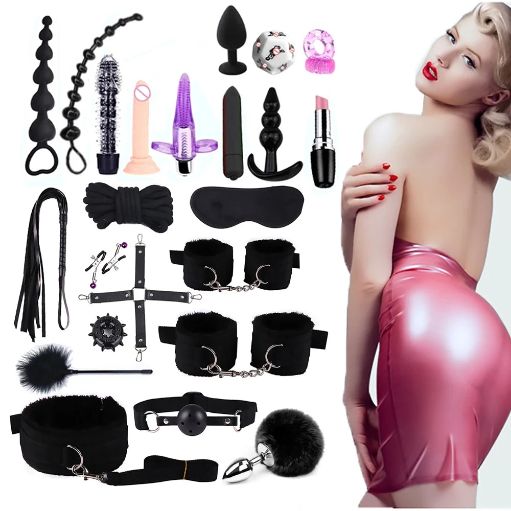 Vibrators sexy toys for women couples adult 18 Handcuffs erotic accessories bondage gear Mask anal plug penis ring dildo sex kit