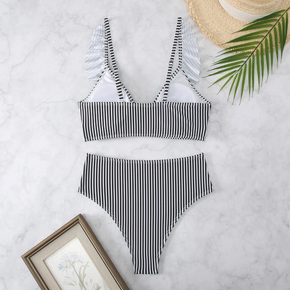 Sexy Striped Ruffle Bikini Swimsuit Women 2024 Two-piece Swimwear High Waisted Bikinis Sets Female Bathing Suit Push Up Monokini