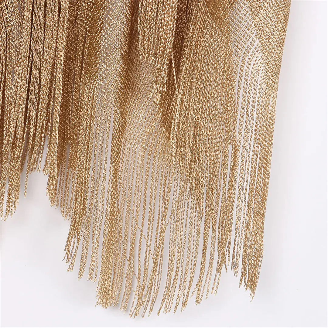 Tassel Gold Bikini Cover Up Sexy Beach Dress Tunics for Women Beachwear 2024 Summer cover-ups kaftan Evening Dress Shawls