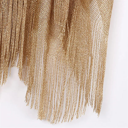 Tassel Gold Bikini Cover Up Sexy Beach Dress Tunics for Women Beachwear 2024 Summer cover-ups kaftan Evening Dress Shawls