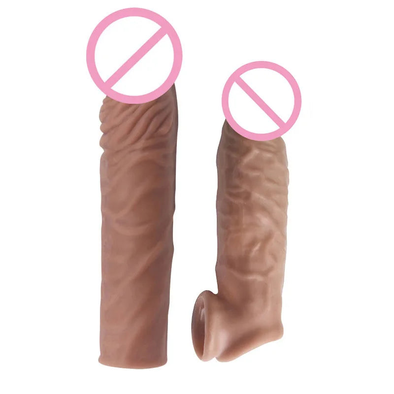 Reusable Penis Enlargement Male Cock Time Sex Toys For Men Organ Chastity Silicone Condoms Penis Extension Ring Sleeve