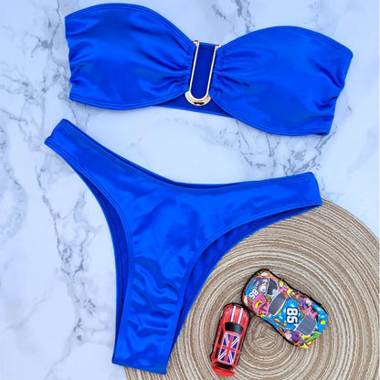 2024 New Bandeau Bikini Set Off Shoulder Two-piece Swimwear Bathing Suit Strapless Women's Swimsuit Biquini