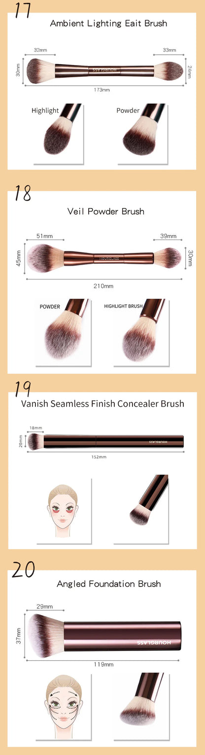 Hourglass Makeup Brushes Powder Foundation Concealer Blusher Bronzer Eye Shadow Eyebrow Eyeliner Sculpting Brush