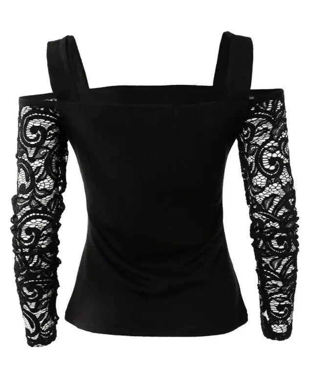 Sexy TeeContrast Lace Cutout Long Sleeve Top ew ashion woman shirt 2022 autumn winter spring blouses female clothing  outfits