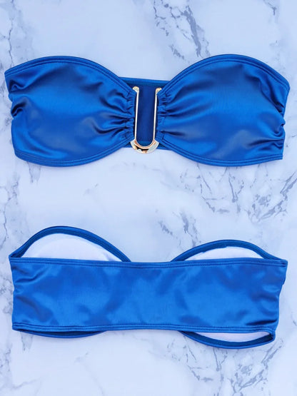 2024 New Bandeau Bikini Set Off Shoulder Two-piece Swimwear Bathing Suit Strapless Women's Swimsuit Biquini