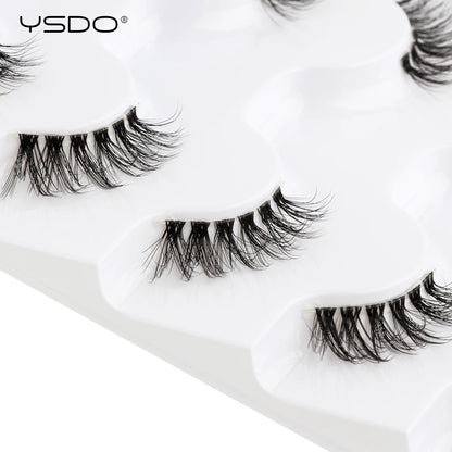 YSDO Natural False Eyelashes 3/6/10 Pairs Wispy Faux 3D Mink Lashes Reusable Fluffy Cat Fake Lashes Extension Makeup Tool Cílios