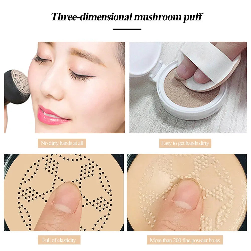 BB Cream Mushroom Head Air Cushion with Powder Puff Moisturizing Brightening Foundation Concealer CC Cream Base Makeup Cosmetics