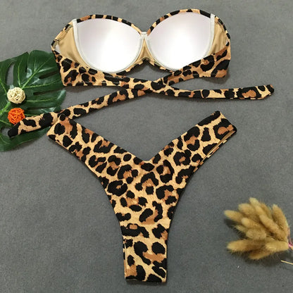 Strapless Bikini Set 2024 Women Swimsuit Two Pieces Sexy Leopard Biquini Push Up Bandeau Lady Swimwear Summer Bathing Suits