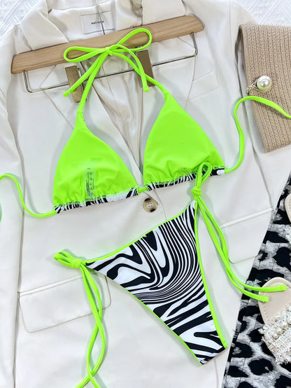 Bikini 2024 Womens Triangle Wrapped Leopard Swimsuit Two-piece Lace-up Swimwear Sexy Micro Bikinis Sets Beach Outfits for Women