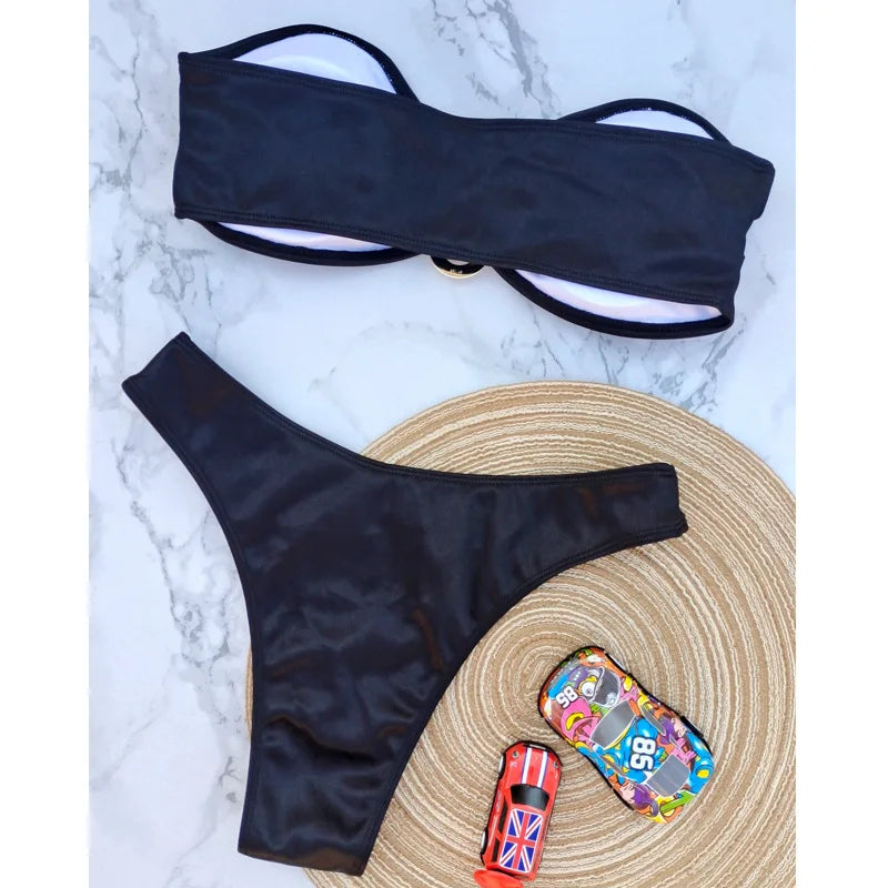 2024 New Bandeau Bikini Set Off Shoulder Two-piece Swimwear Bathing Suit Strapless Women's Swimsuit Biquini