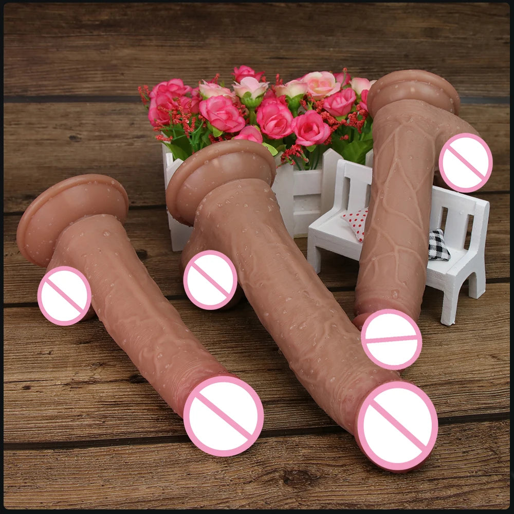 22.5cm Realistic Dildo Cock for Women Anal Sex Toys Huge Big Fake Penis with Suction Cup Flexible G-spot Curved Shaft and Ball