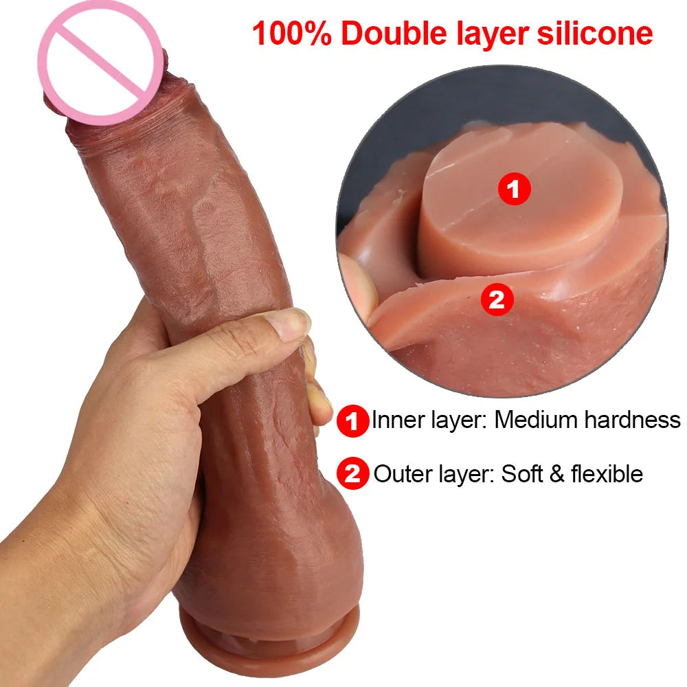 Skin Feeling Realistic Penis Soft Sexy Huge Dildo Female Masturbator Double-layer Silicone Suction Cup Dildos for Women Big Dick