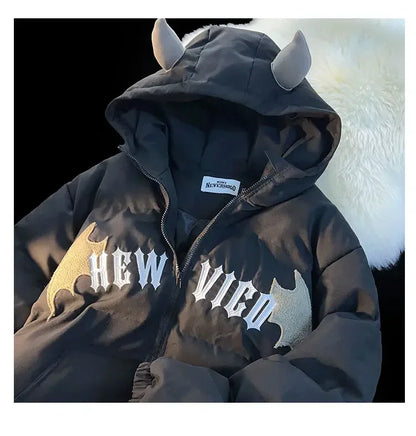 Couples Winter Devil Bread Clothing Casual Hooded Jacket Embroidered Cotton-padded Y2K Jackets Coats New Jacket In Winter 2023