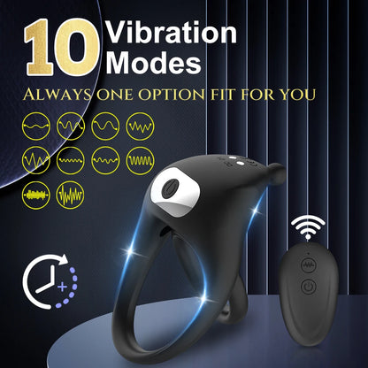 Wireless Remote Vibrating Cock Ring Clitoral Vibrator 10 Vibration Dual Penis Ring for Men G Spot Stimulator Sex Toy for Couples