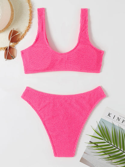 2023 New Sexy Solid Ribbed Bikini Cross Swimwear Women Swimsuit Female Low Waist Bathing Suit Two Pieces Beachwear Swimming Suit