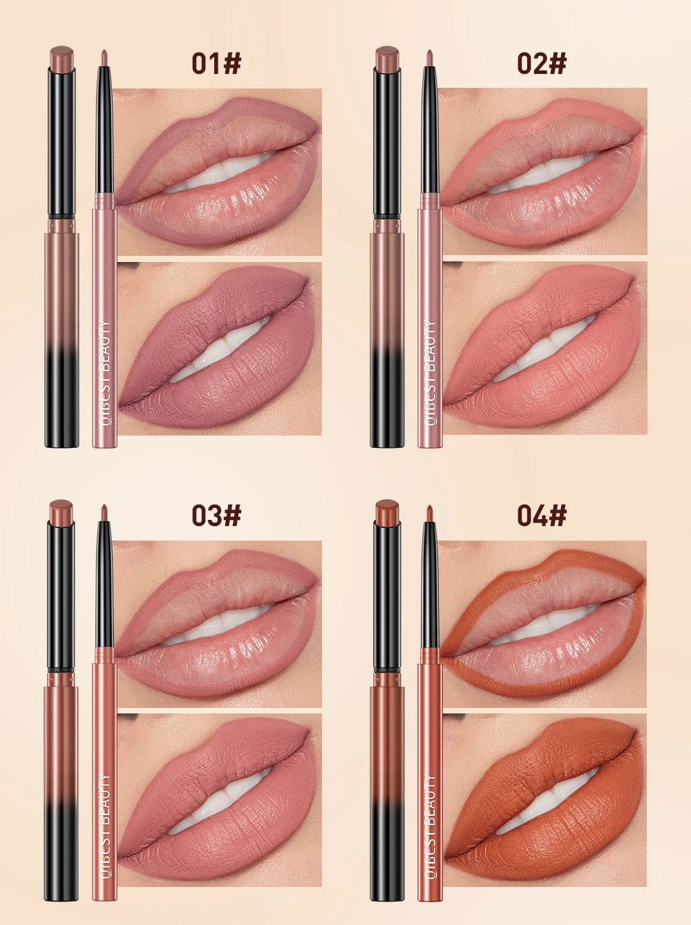 QIBEST 2pcs Lipstick Lipliner Pen Set Matte Velvet Lip Liner Pencil Contour Makeup Sexy Red Lip Stick Long Lasting Cosmetics