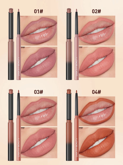 QIBEST 2pcs Lipstick Lipliner Pen Set Matte Velvet Lip Liner Pencil Contour Makeup Sexy Red Lip Stick Long Lasting Cosmetics