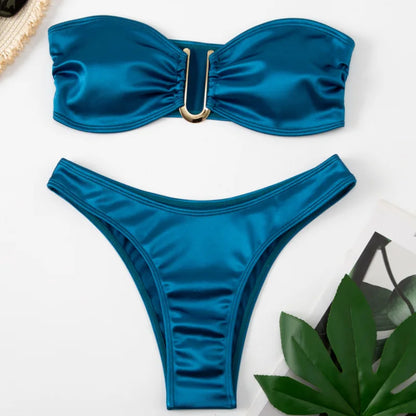 2024 New Bandeau Bikini Set Off Shoulder Two-piece Swimwear Bathing Suit Strapless Women's Swimsuit Biquini