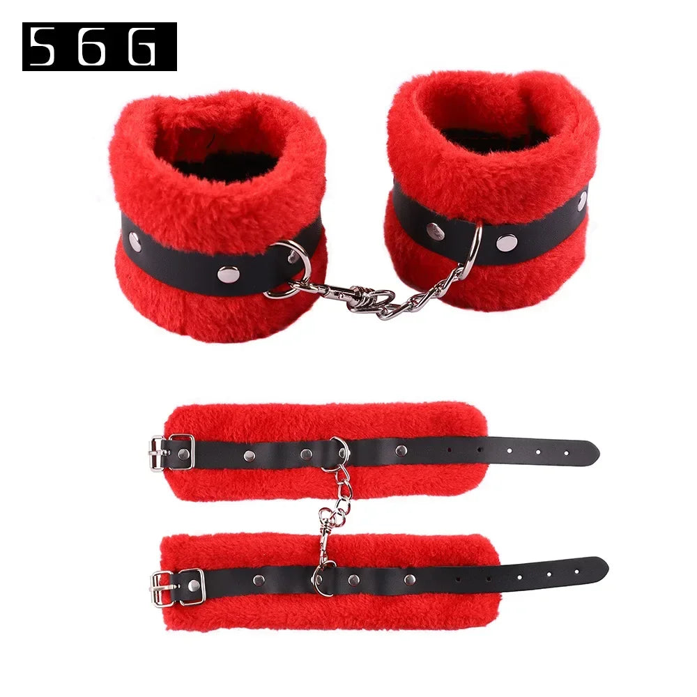 SM Handcuffs Toy Adjustable PU Leather Plush Handcuffs Blindfold Masks Restraints Bondage Sex Toy For Adults Games Accessories