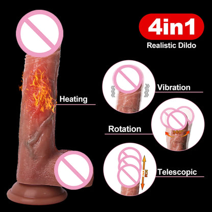 Automatic Thrusting Realistic Telescopic Dildo Remote Control Heating Rotating Machine Funny Adult Sex Toys Vibrator For Women