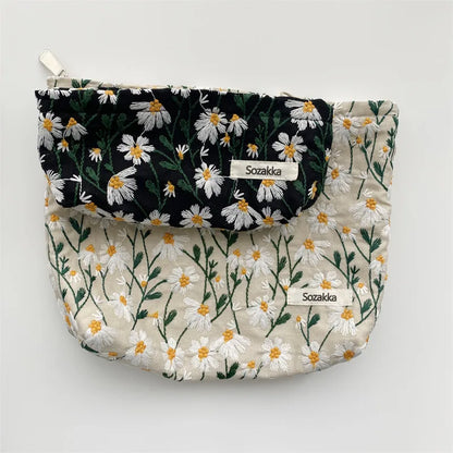 Corduroy Embroidery Cosmetic Bag Clutch Bag Large Makeup Organizer Bags Korean Cosmetic Pouch Women Cute Toiletry Beauty Case