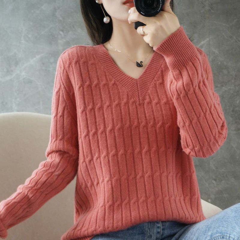 Autumn Winter Temperament Female Solid Color Knitted Tops 2023 Fashion V-Neck All-match Long Sleeve Sweaters Women's Clothing