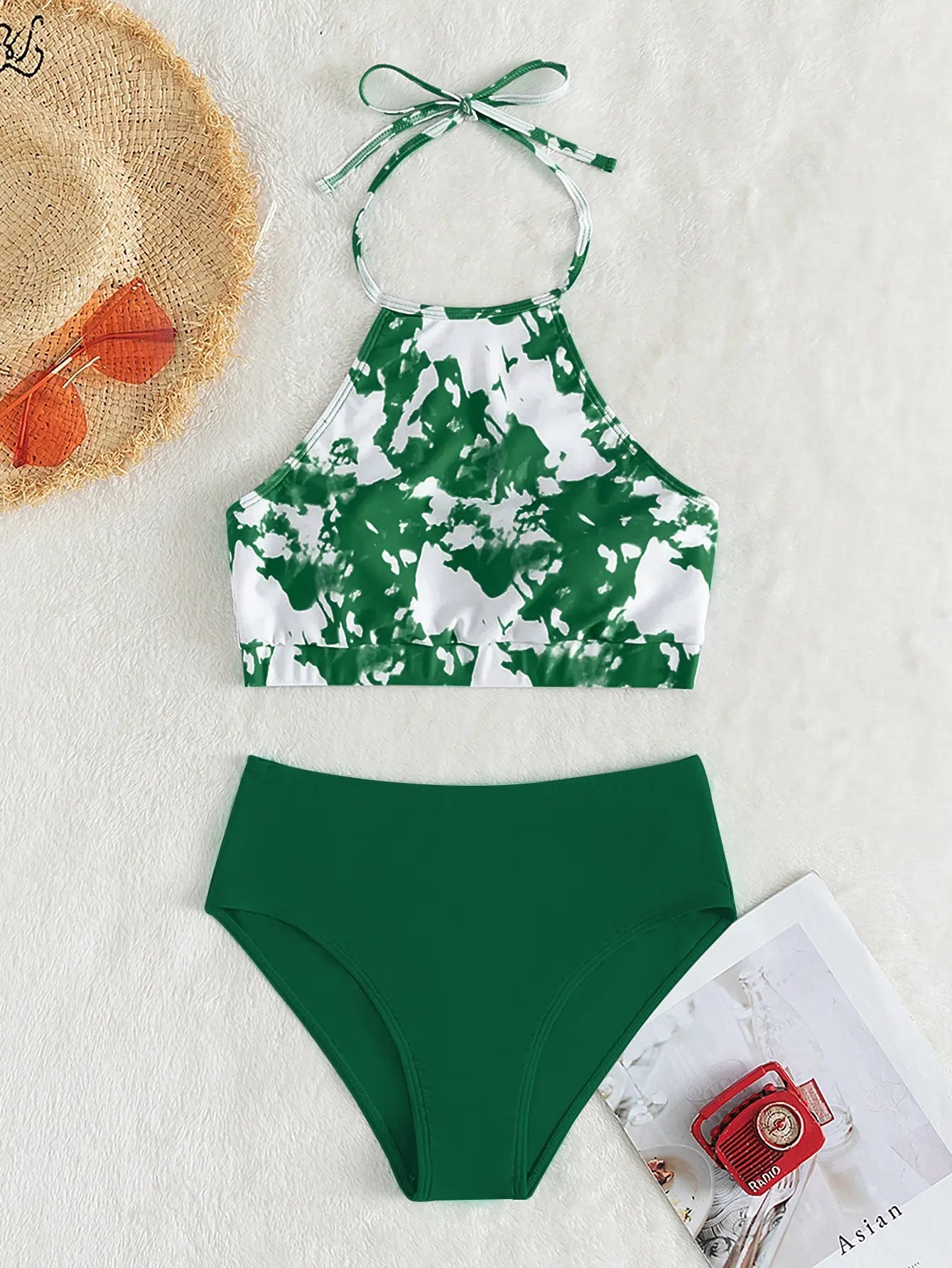 2024 High Waist Bikini Women High Neck Swimsuit Printed Swimwear Female Padded Beachwear Bathers Bathing Swimming Swim Suit