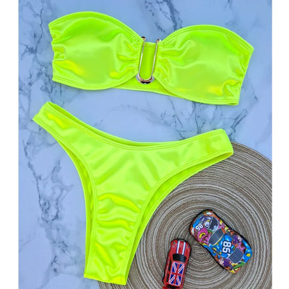 2024 New Bandeau Bikini Set Off Shoulder Two-piece Swimwear Bathing Suit Strapless Women's Swimsuit Biquini