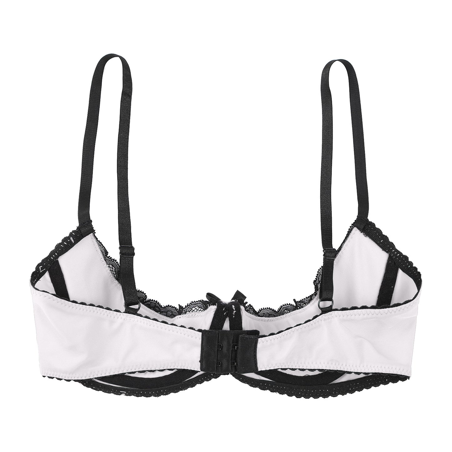 Womens Sexy Lingerie Open Chest Bra Adjustable Spaghetti Straps Underwire Half Cup Bow Lace Push Up Balconette Bra Underwear