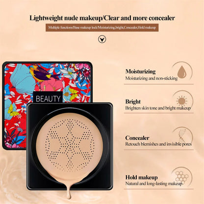 BB Cream Mushroom Head Air Cushion with Powder Puff Moisturizing Brightening Foundation Concealer CC Cream Base Makeup Cosmetics