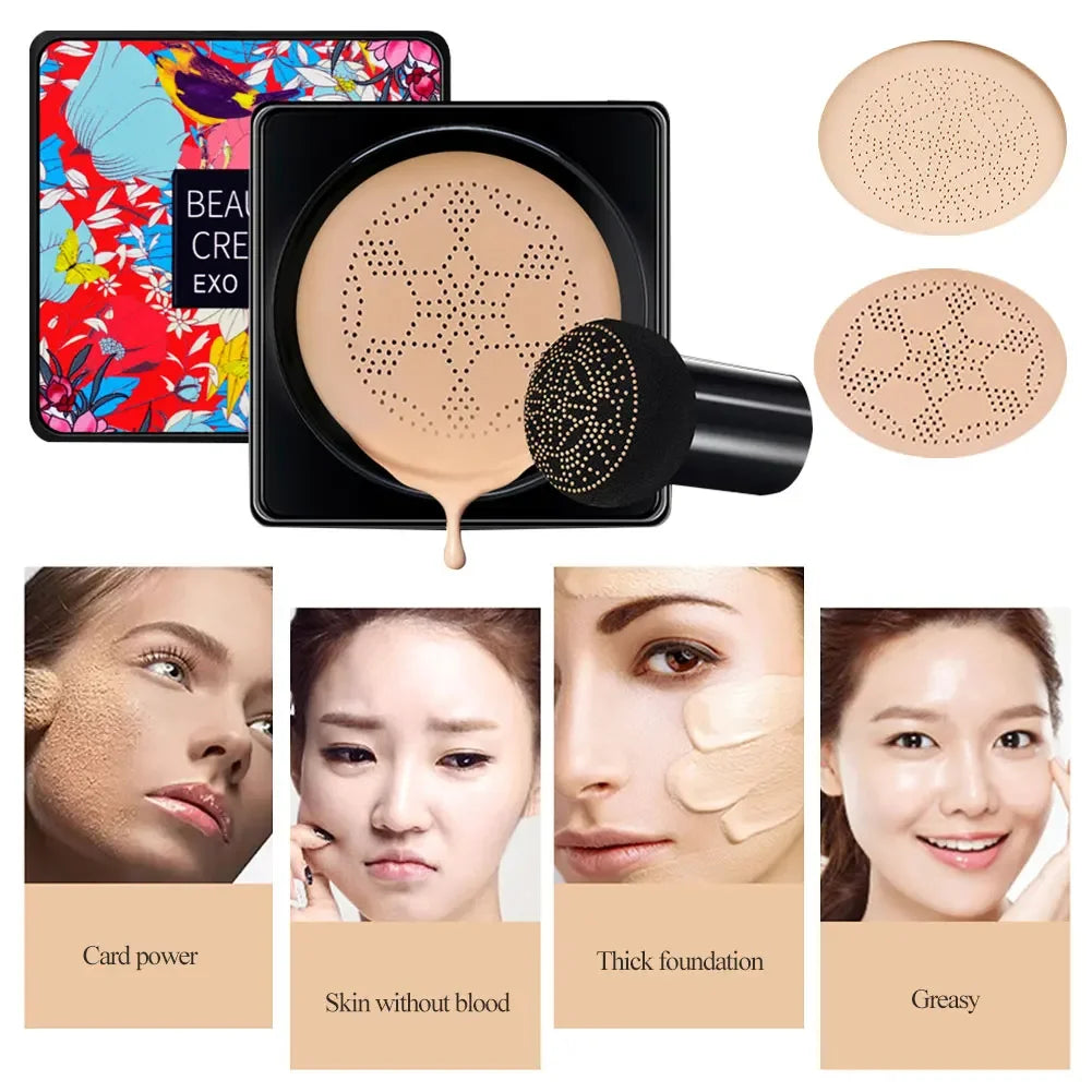 BB Cream Mushroom Head Air Cushion with Powder Puff Moisturizing Brightening Foundation Concealer CC Cream Base Makeup Cosmetics